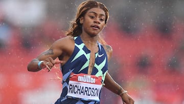 La atleta estadounidense Sha&#039;Carri Richardson, durante la prueba de 100 metros lisos en la Diamond League de Gateshead (Reino Unido).