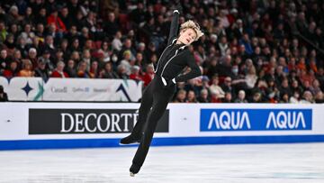 MONTREAL, CANADA - MARCH 23: Ilia Malinin of the United States competes in the Men's Free Program during the ISU World Figure Skating Championships at the Bell Centre on March 23, 2024 in Montreal, Quebec, Canada.   Minas Panagiotakis/Getty Images/AFP (Photo by Minas Panagiotakis / GETTY IMAGES NORTH AMERICA / Getty Images via AFP)