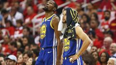 May 6, 2019; Houston, TX, USA; Golden State Warriors forward Kevin Durant (35) and guard Stephen Curry (30) look on during the third quarter against the Houston Rockets in game four of the second round of the 2019 NBA Playoffs at Toyota Center. Mandatory Credit: Troy Taormina-USA TODAY Sports