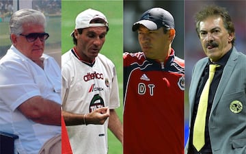 8 entrenadores han dirigido a las Águilas y Chivas, 3 argentinos: Miguel Ángel López, Ricardo La Volpe y Oscar Ruggeri, el húngaro György Orth, el holandés Leo Beenhakker, el uruguayo Carlos Miloc, el peruano nacionalizado mexicano Walter Ormeño y el único nacido en México es Ignacio Ambriz.