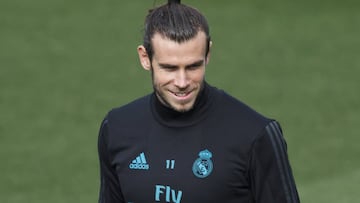 El jugador gal&eacute;s del Real Madrid, gareth Bale, durante un entrenamiento con su club.