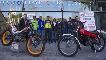 Presentaci&oacute;n 40&ordf; edici&oacute;n Trial Indoor Barcelona en el Museo Olimpico Joan Antoni Samaranch. De izquierda a derecha Jeroni Fajardo , Albert Cabestany , Adam Raga , David Escude (concejal de deportes ayuntamiento  Barcelona) , Jaime Alguersuari (padre), Jaume Subira ( primer ganador del indoor 1978) , Toni Bou y Takahisa Fujinami.