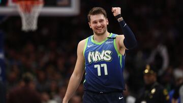 DALLAS, TEXAS - MARCH 06:  Luka Doncic #77 of the Dallas Mavericks reacts during play against the Memphis Grizzlies in the second half at American Airlines Center on March 06, 2020 in Dallas, Texas.  NOTE TO USER: User expressly acknowledges and agrees that, by downloading and or using this photograph, User is consenting to the terms and conditions of the Getty Images License Agreement. (Photo by Ronald Martinez/Getty Images)