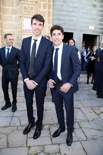 Marc Márquez y Alex Márquez en la boda de Carlos Ezpeleta y Lidia Acín en la Catedral de Jerez a 19 de Noviembre de 2022 en Jerez de la Frontera (España).