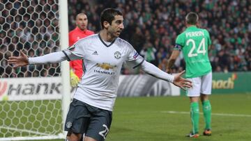 SAINT-ETIENNE, FRANCE - FEBRUARY 22:  Henrikh Mkhitaryan of Manchester United celebrates scoring their first goal during the UEFA Europa  League Round of 32 second leg match between AS Saint-Etienne and Manchester United at Stade Geoffroy-Guichard on February 22, 2017 in Saint-Etienne, France.  (Photo by Tom Purslow/Man Utd via Getty Images)