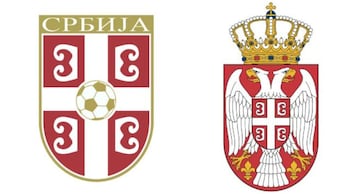 A la izquierda, el escudo de la Federación Serbia que, hasta ahora, portaba la selección balcánica en sus camisetas. A la derecha, el escudo oficial de Serbia en el que se inspira el escudo de la Federación Serbia. Como se aprecia, su águila bicéfala es bastante diferente al modelo usado como inspiración para el escudo con el que jugará el combinado europeo. 