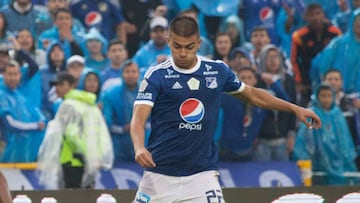 Jhon Duque durante el partido entre Millonarios y Am&eacute;rica de Cali por Liga &Aacute;guila I-2018