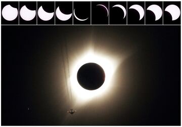 10 fotografas que muestran la evolucin del eclipse tomadas desde Guernsey, Wyoming.