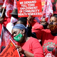 South African health workers hold protests and threaten strike
