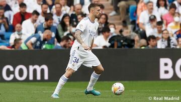 Mario Gila, con el Madrid ante el Espanyol.