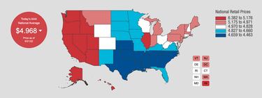 What are gas prices in the US and each state? Today 21 June 2022