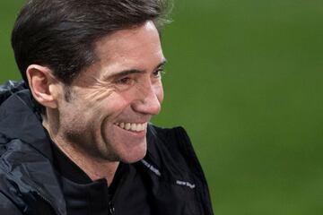 Athletic Bilbao's Spanish head coach Marcelino Garcia Toral talks to the media after the Spanish Super Cup semi final football match between Real Madrid and Athletic Club Bilbao at La Rosaleda stadium in Malaga on January 14, 2021. (Photo by JORGE GUERRER