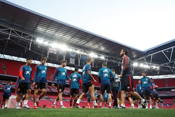 El grupo en el césped de Wembley.