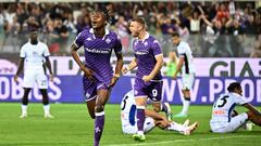 Florence (Italy), 17/09/2023.- Fiorentina's Foward Christian Kouame celebrates after scoring the 3-2 goal during the Italian serie A soccer match between ACF Fiorentina and Atalanta BC, in Florence, Italy, 17 September 2023. (Italia, Florencia) EFE/EPA/CLAUDIO GIOVANNINI
