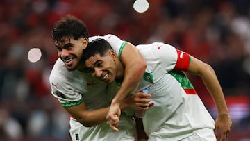 Soccer Football - CAF Africa Cup of Nations - Morocco 2025 - Quarter Final - Morocco v Cameroon - Prince Moulay Abdellah Stadium, Rabat, Morocco - January 9, 2026 Morocco's Achraf Hakimi and Morocco's Abde Ezzalzouli celebrate after the match REUTERS/Siphiwe Sibeko TPX IMAGES OF THE DAY