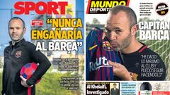 Iniesta, protagonista de las portadas a un día del Atleti-Barça