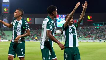 Francisco Villalba celebrate this goal 1-0 fo Santos during the 9th round match between Santos and Toluca as part of the Liga BBVA MX, Torneo Apertura 2024 at TSM Corona Stadium on September 22, 2024 in Torreon, Coahuila, Mexico.