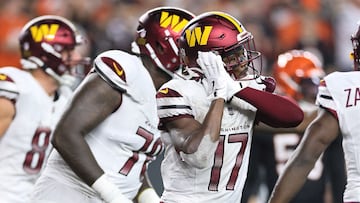 CINCINNATI, OHIO - SEPTEMBER 23: Terry McLaurin #17 of the Washington Commanders celebrates after scoring a 27 yard touchdown against the Cincinnati Bengals during the fourth quarter at Paycor Stadium on September 23, 2024 in Cincinnati, Ohio. Andy Lyons/Getty Images/AFP (Photo by ANDY LYONS / GETTY IMAGES NORTH AMERICA / Getty Images via AFP)