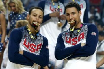 Estados Unidos celebra el título del mundial de basket. Stephen Curry y Klay Thompson.