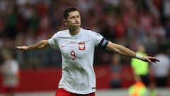 Warsaw (Poland), 07/09/2023.- Robert Lewandowski of Poland celebrates after scoring 1-0 goal during the UEFA European qualifying Group E soccer match between Poland and Faroe Islands in Warsaw, Poland, 07 September 2023. (Islas Feroe, Polonia, Varsovia) EFE/EPA/Leszek Szymanski POLAND OUT
