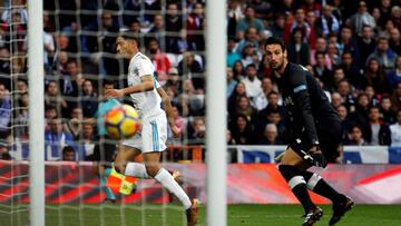 Soccer Football - La Liga Santander - Real Madrid vs Sevilla - Santiago Bernabeu, Madrid, Spain - December 9, 2017 Real Madrid’s Achraf Hakimi scores their fifth goal past Sevilla’s Sergio Rico REUTERS/Javier Barbancho