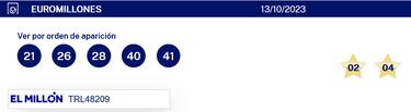 Euromillones: comprobar los resultados del sorteo de hoy, viernes 13 de octubre