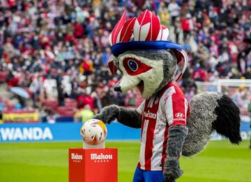 La mascota rojiblanca, Indi, antes del inicio del encuentro.