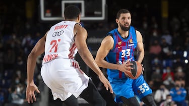 BARCELONA, SPAIN - FEBRUARY 01: Nikola Mirotic, #33 of FC Barcelona in action during the Turkish Airlines EuroLeague Regular Season Round 24 match between FC Barcelona and FC Bayern Munich at Palau Blaugrana on February 01, 2022 in Barcelona, Spain. (Phot