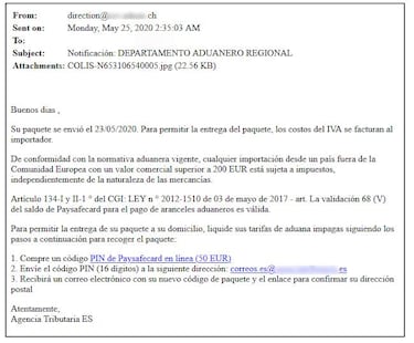 Desconfía si recibes un email de Aduanas pidiéndote dinero