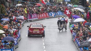 Imagen de la llegada de la prueba de fondo masculina de los Mundiales de Ciclismo en Ruta de Yorkshire 2019.