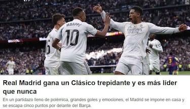La prensa internacional, sobre el Clásico: “El Real Madrid da un vuelco a la jerarquía” 