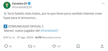 El Córdoba hace oficial el fichaje de Marvel