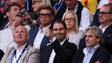 Tennis - Australian Open - Melbourne Park, Melbourne, Australia - February 1, 2026 Former tennis player Rafael Nadal reacts ahead of the man's singles final between Serbia's Novak Djokovic and Spain's Carlos Alcaraz REUTERS/Edgar Su