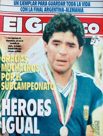 Portada de 1990. Maradona llora tras perder la final del Mundial de 1990 ante Alemania Federal.