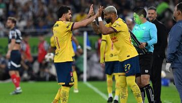 Henry Martin and Rodrigo Aguirre of America during the final second-leg match between Monterrey and America as part of the Torneo Apertura 2024 Liga MX at BBVA Bancomer Stadium, on December 15, 2024 in Monterrey, Nuevo Leon, Mexico.