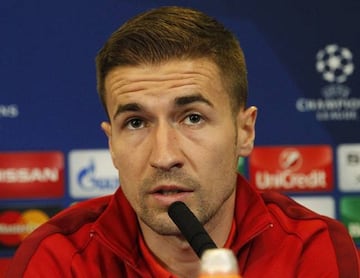 Atleti captain Gabi speaks to the media on Monday.