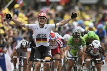 Andre Greipel celebra la victoria de etapa. 