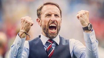Gareth Southgate celebrando un triunfo con la selección de Inglaterra.