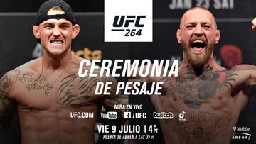 Dustin Poirier y Conor McGregor en el cartel del pesaje del uFC 264.