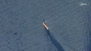 A satellite image shows the Belize-flagged and UK-owned cargo ship Rubymar, which was attacked by Yemen's Houthis, according to the U.S. military's Central Command, on the Red Sea, February 20, 2024. Planet Labs PBC/Handout via REUTERS THIS IMAGE HAS BEEN SUPPLIED BY A THIRD PARTY. NO RESALES. NO ARCHIVES. MANDATORY CREDIT. MUST NOT OBSCURE LOGO