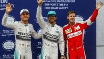 Nico Rosberg, Lewis Hamilton y Sebastian Vettel.