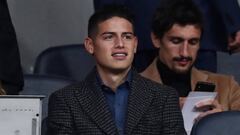 James Rodr&iacute;guez en el Santiago Bernab&eacute;u durante la final de la Copa Libertadores entre River Plate y Boca Juniors.