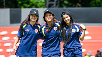 María José Torres, Juana Ortegón y Eliana Agudelo, jugadoras de la Selección Colombia Femenina Sub20.