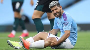 Soccer Football - Premier League - Manchester City v Burnley - Etihad Stadium, Manchester, Britain - June 22, 2020 Manchester City&#039;s Sergio Aguero reacts after sustaining an injury, as play resumes behind closed doors following the outbreak of the co