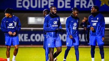 Jules KOUNDE of France and Dayot UPAMECANO of France and Eduardo CAMAVINGA of France and Axel DISASI of France during the French Team Football - Training session ahead the departure for the Qatar World Cup on November 15, 2022 in Clairefontaine, France. (Photo by Sandra Ruhaut/Icon Sport via Getty Images)