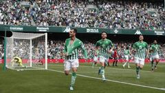 Juanmi celebra el primer gol del Betis. 