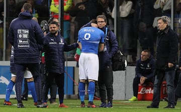 Andrea Belotti of Italy reacts after loosing at the end of the FIFA 2018 World Cup Qualifier Play-Off: Second Leg between Italy and Sweden at San Siro Stadium on November 13, 2017 in Milan.