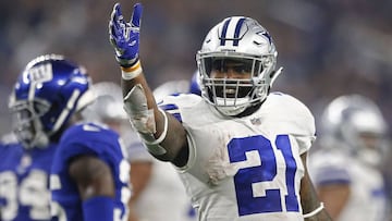 LWS126. Arlington (United States), 16/09/2018.- Dallas Cowboys player Ezekiel Elliott celebrates a first down against the New York Giants in the second half of their game at AT&amp;T Stadium in Arlington, Texas, USA, 16 September 2018. (Estados Unidos, Nu