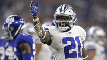 LWS126. Arlington (United States), 16/09/2018.- Dallas Cowboys player Ezekiel Elliott celebrates a first down against the New York Giants in the second half of their game at AT&amp;T Stadium in Arlington, Texas, USA, 16 September 2018. (Estados Unidos, Nu