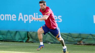 Soccer Football - FC Barcelona Training - Ciutat Esportiva Joan Gamper, Barcelona, Spain - September 7, 2020 FC Barcelona's Lionel Messi during training FC Barcelona/Handout via REUTERS ?ATTENTION EDITORS - THIS IMAGE HAS BEEN SUPPLIED BY A THIRD P